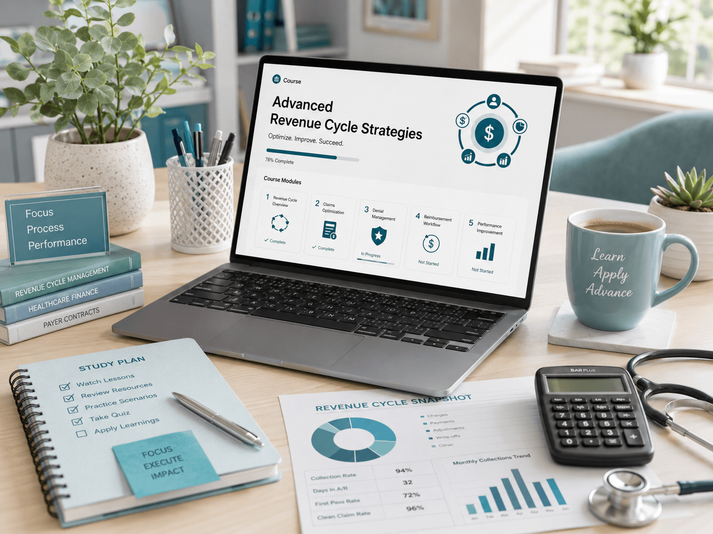 Advanced Revenue Cycle Strategies course on a laptop